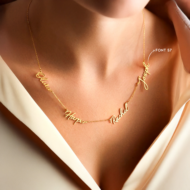 Multiple Name Necklace Gold