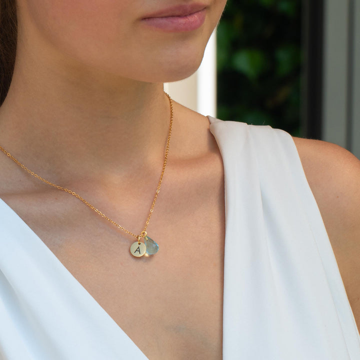 Gold Initial and Birthstone Necklace