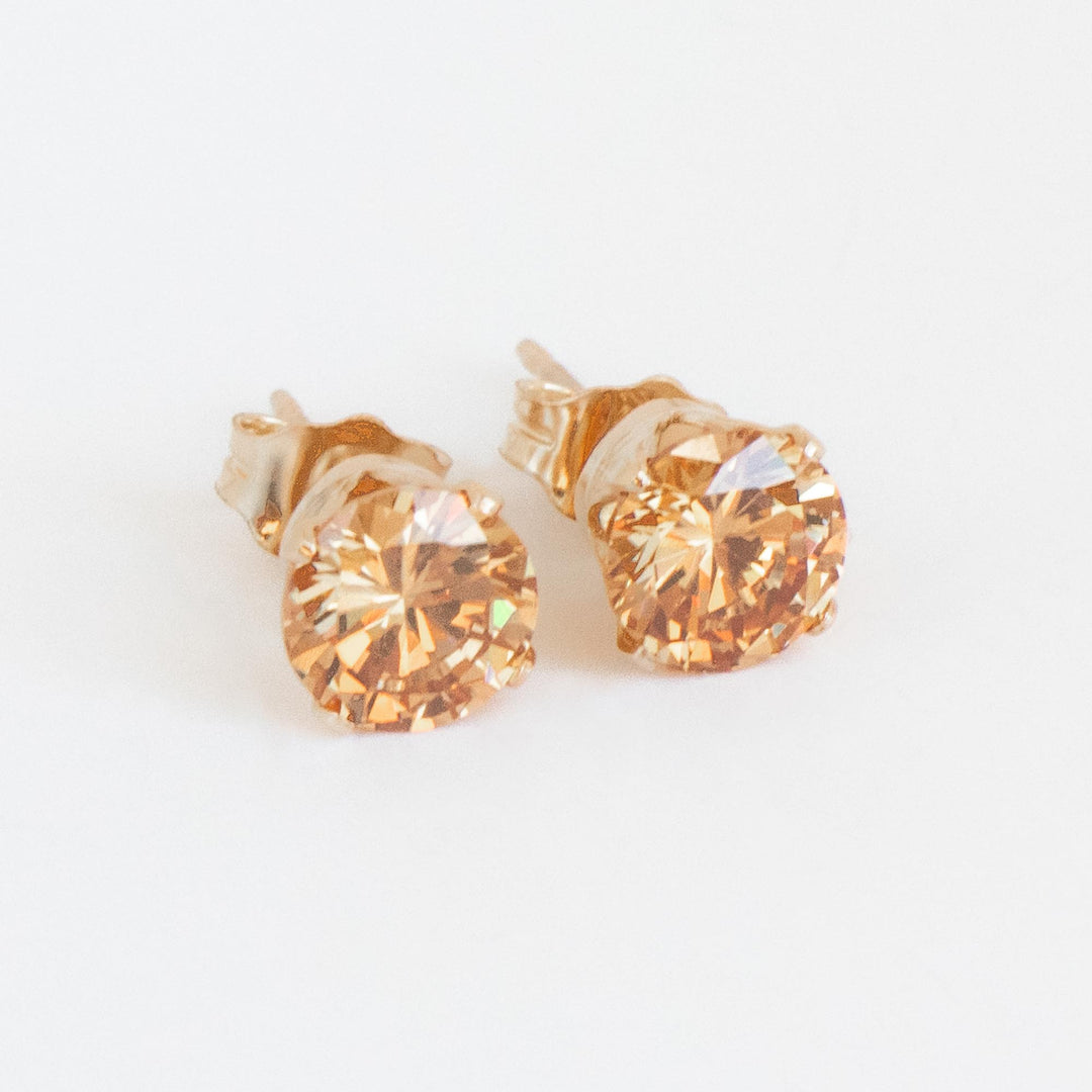  CZ Champagne Stud Earrings