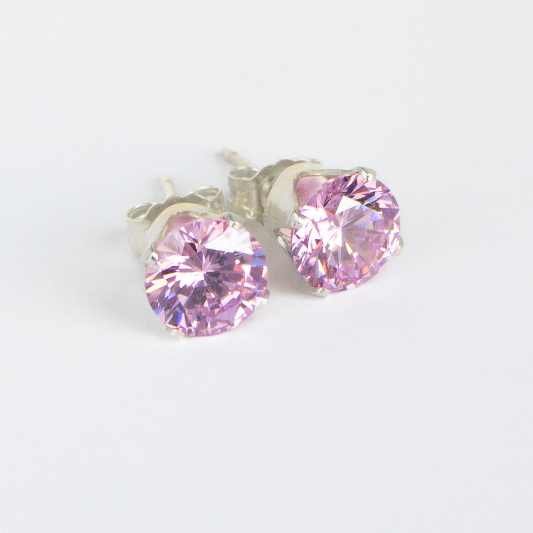 Pink Stud Earrings Sterling Silver 