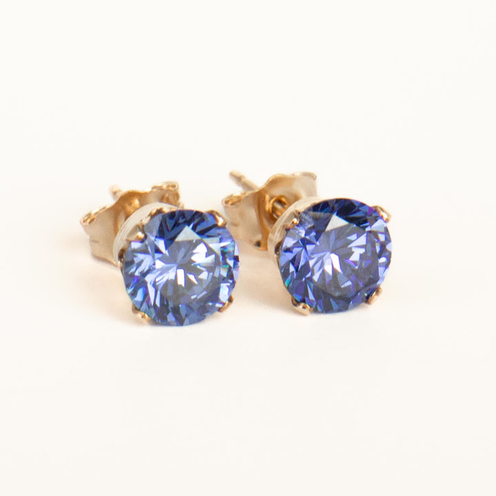 CZ Tanzanite Stud Earrings Yellow Gold