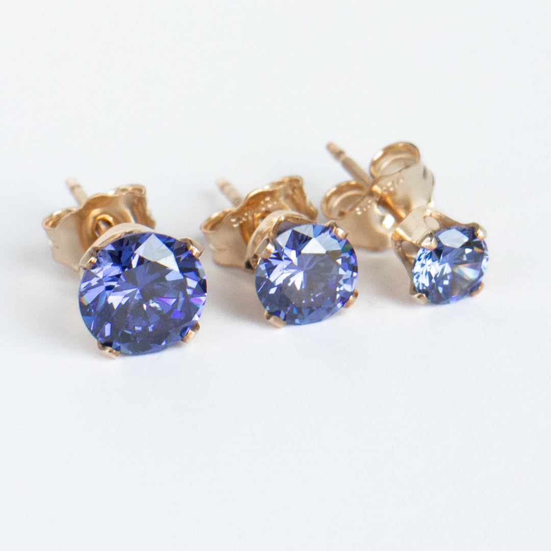 CZ Tanzanite Stud Earrings Gold