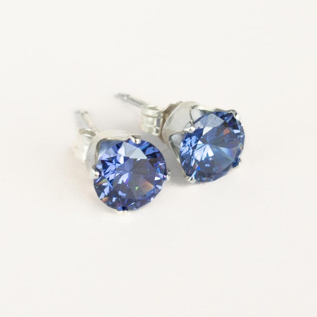 CZ Tanzanite Stud Earrings Sterling Silver 