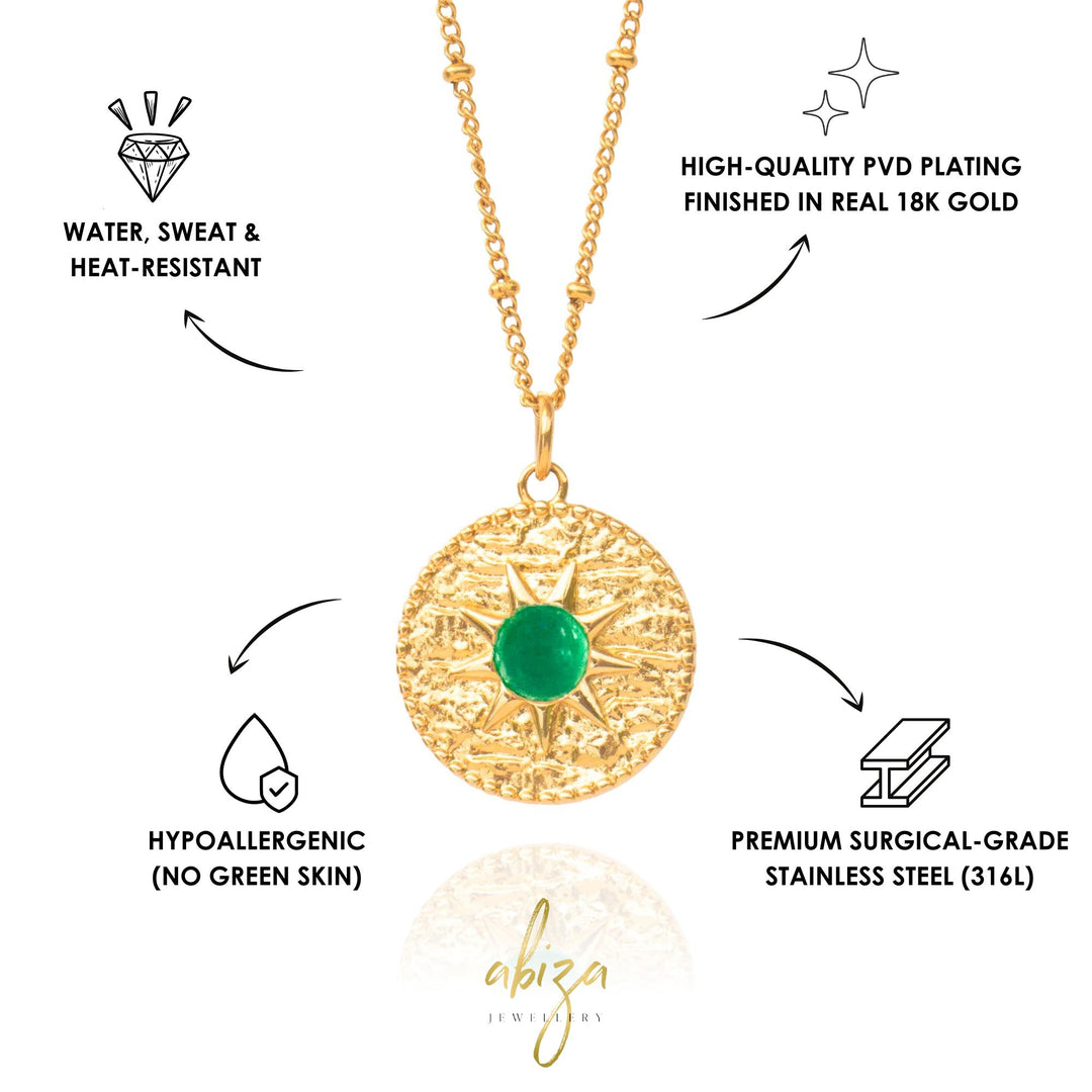 Sun Necklace with Green Onyx Stone