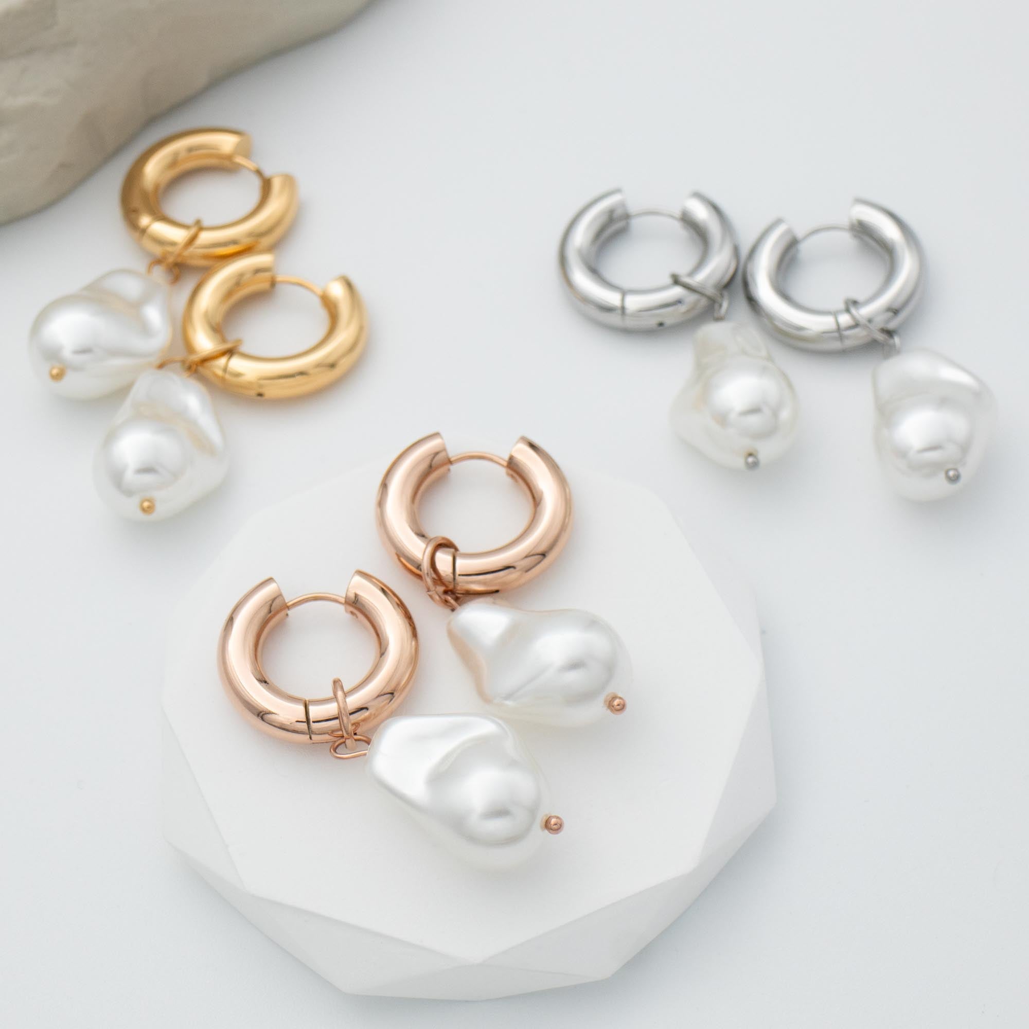 Chunky Hoop Earrings with a Pearl