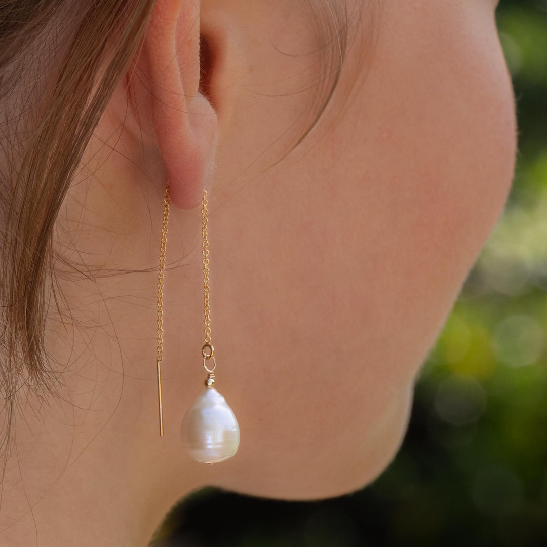 Pearl Drop Threader Earrings