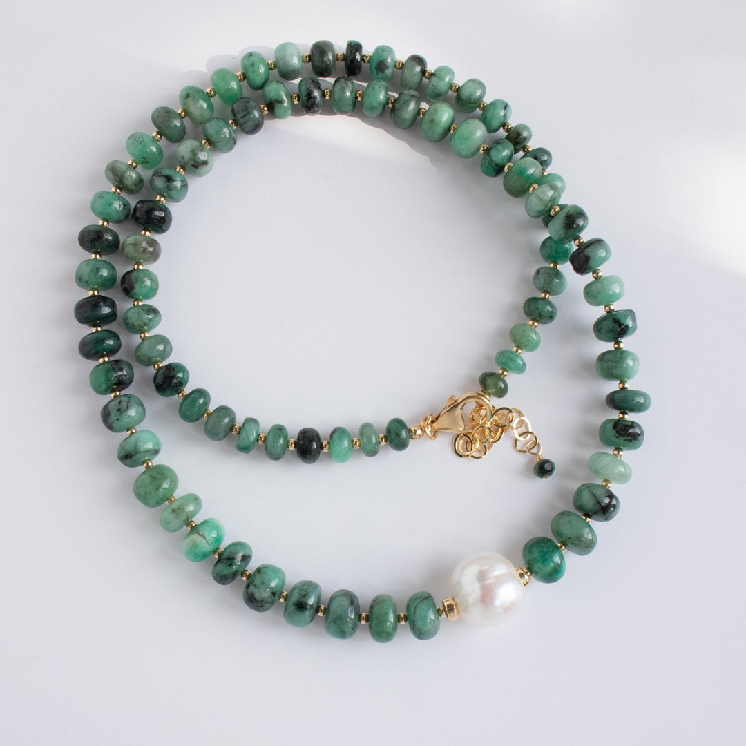 Chunky Emerald and Pearl Necklace