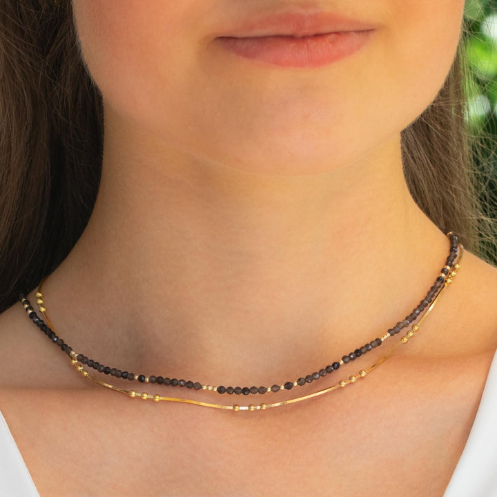 Smoky Quartz Necklace and Snake Bead Chain