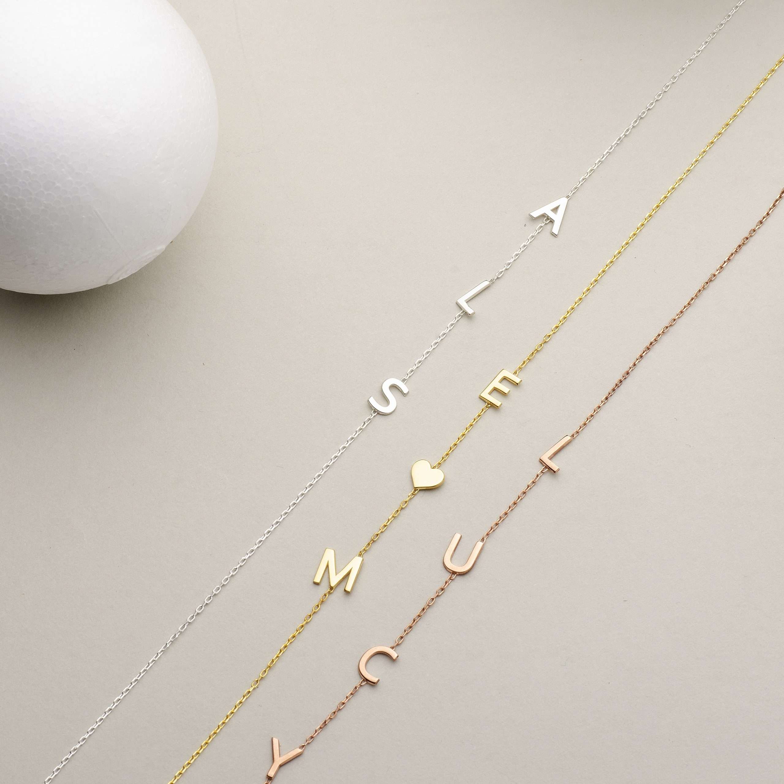 Sideways initial necklace hot sale rose gold