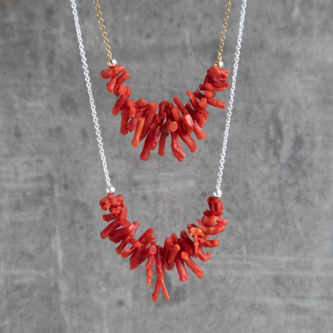 Necklace of natural red branch coral