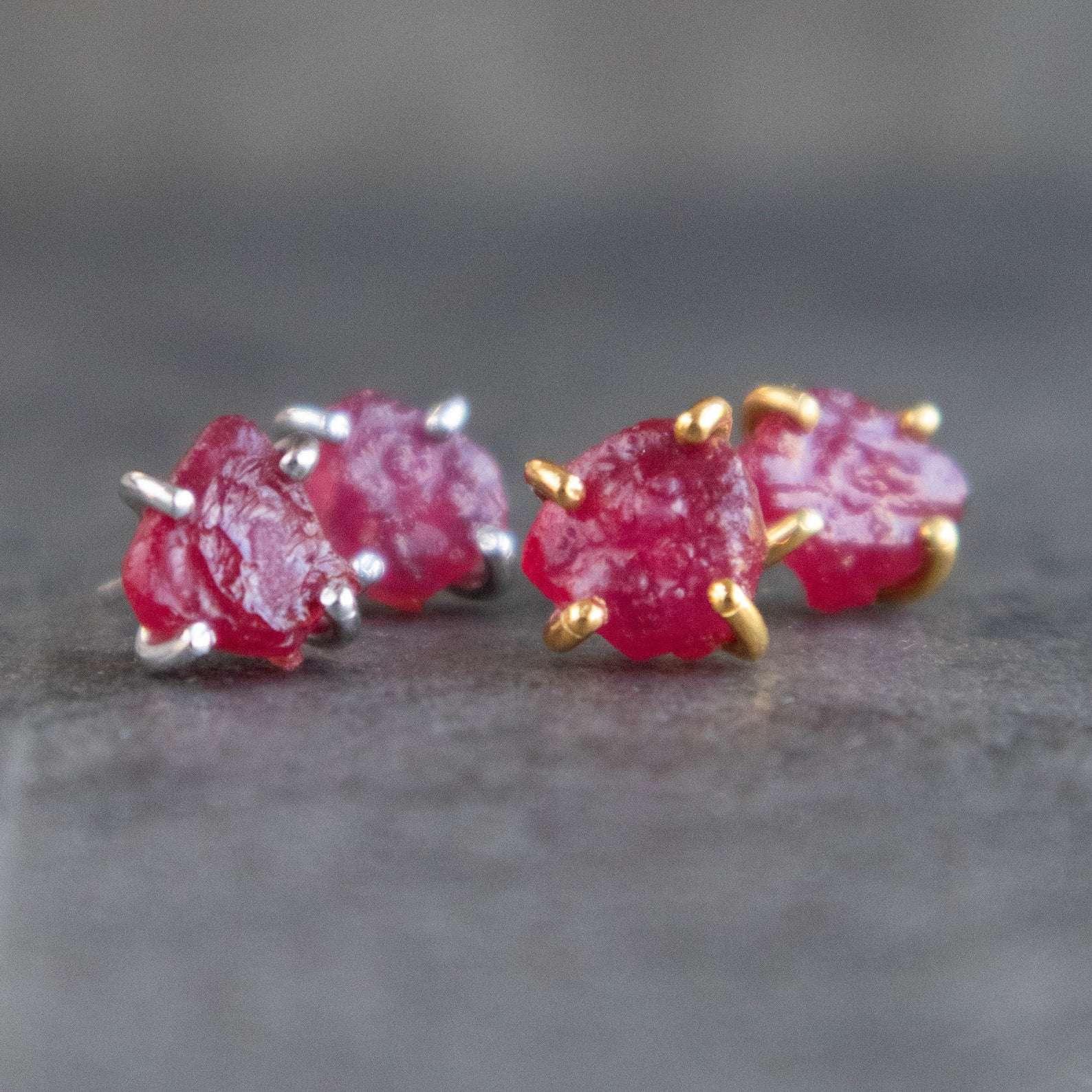 Womens Raw Stone Studs, RARE Crystal Mens Earrings, Raspberry Pink factory Rosolite Grossular Garnet Raw Crystal Stud Earrings, January Birthstone